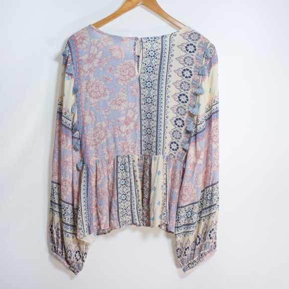 NWOT American Eagle Embroidered Mixed Floral Tassel Boho Flowy Top Medium - Picture 9 of 16